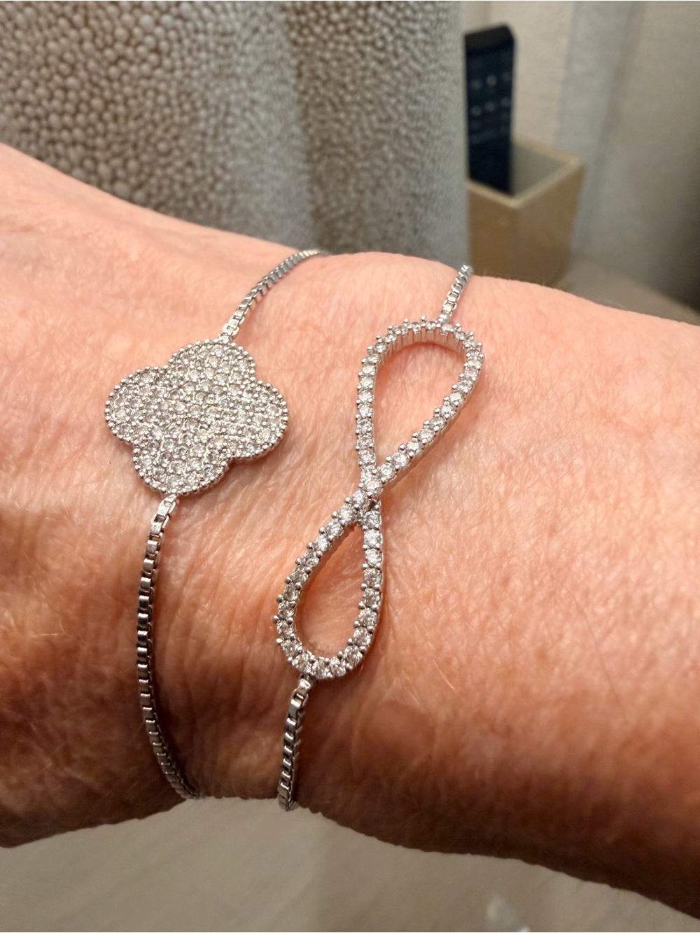 Silver Pave Clover and Infinity Bracelet Set